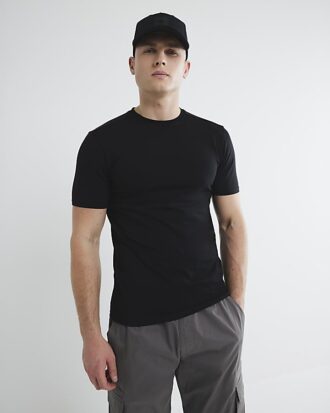 Svart muskelpassad kortärmad T-shirt