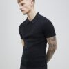 Svart muskelpassad ribbad polotröja