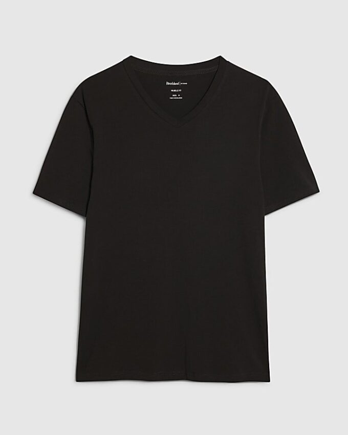 Svart muskelpassad T-shirt med V-ringning