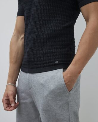Svart muskelpassad texturerad T-shirt