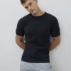 Svart muskelpassad texturerad T-shirt