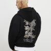 Svart oversized hoodie med japansk ormbrodyr och dragkedja