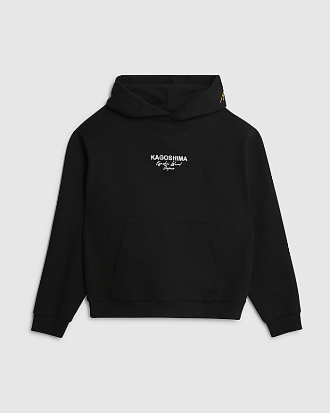 Svart oversized hoodie med Kagoshima Dragon-tryck