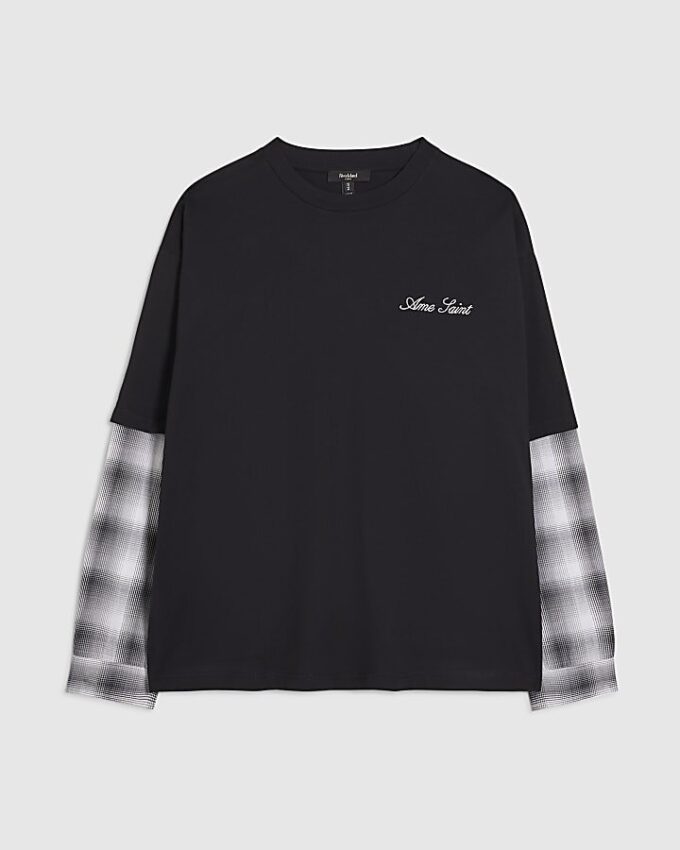 Svart oversized-passad T-shirt med lager på lager-mönster Svart oversized-passad T-shirt med lager på lager-mönster