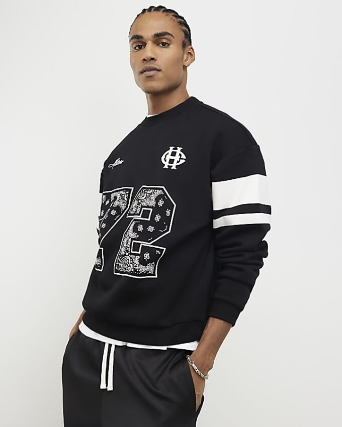 Svart oversized-passformad bandana-tröja