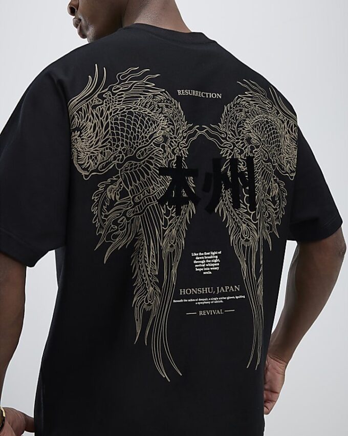 Svart oversized-passformad Honshu Beasty T-shirt