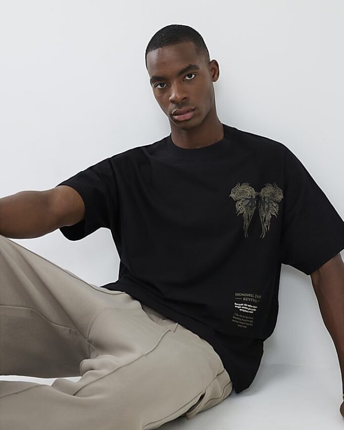 Svart oversized-passformad Honshu Beasty T-shirt