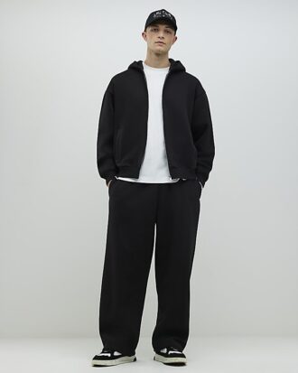 Svart oversized-passformad hoodie med dragkedja