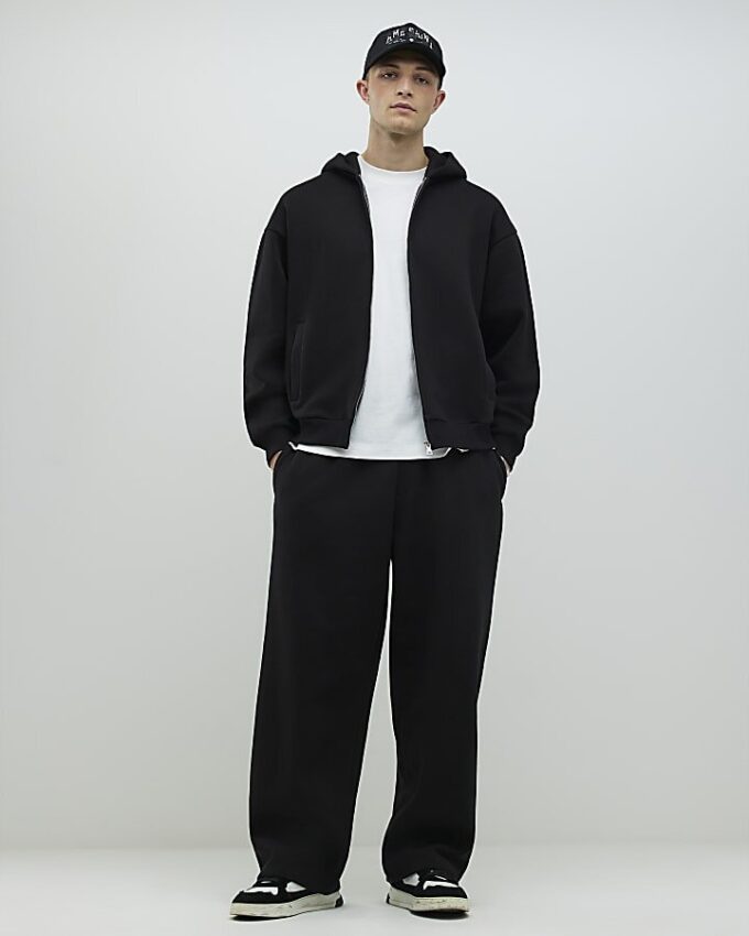 Svart oversized-passformad hoodie med dragkedja