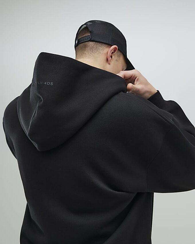 Svart oversized-passformad hoodie med dragkedja