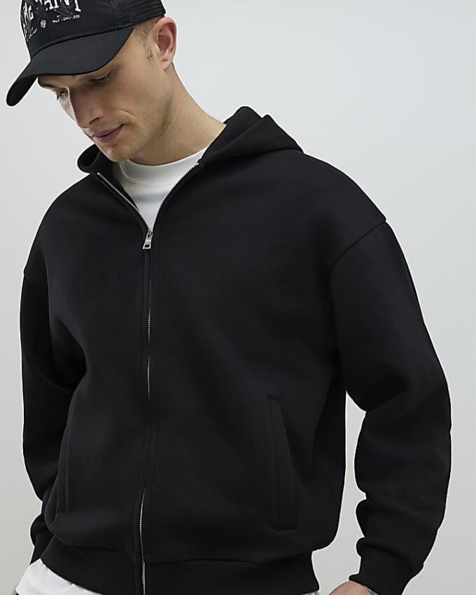 Svart oversized-passformad hoodie med dragkedja