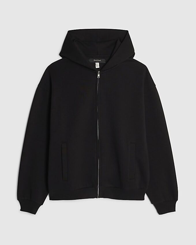 Svart oversized-passformad hoodie med dragkedja
