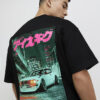 Svart oversized-passformad T-shirt med japansk bil