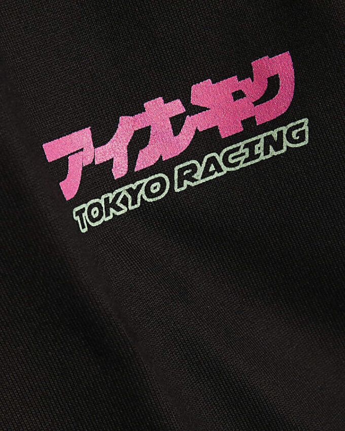 Svart oversized-passformad T-shirt med japansk bil