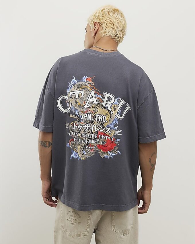Svart oversized-passformad tvättad Otaru-T-shirt
