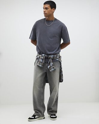 Svart oversized-passformad tvättad T-shirt
