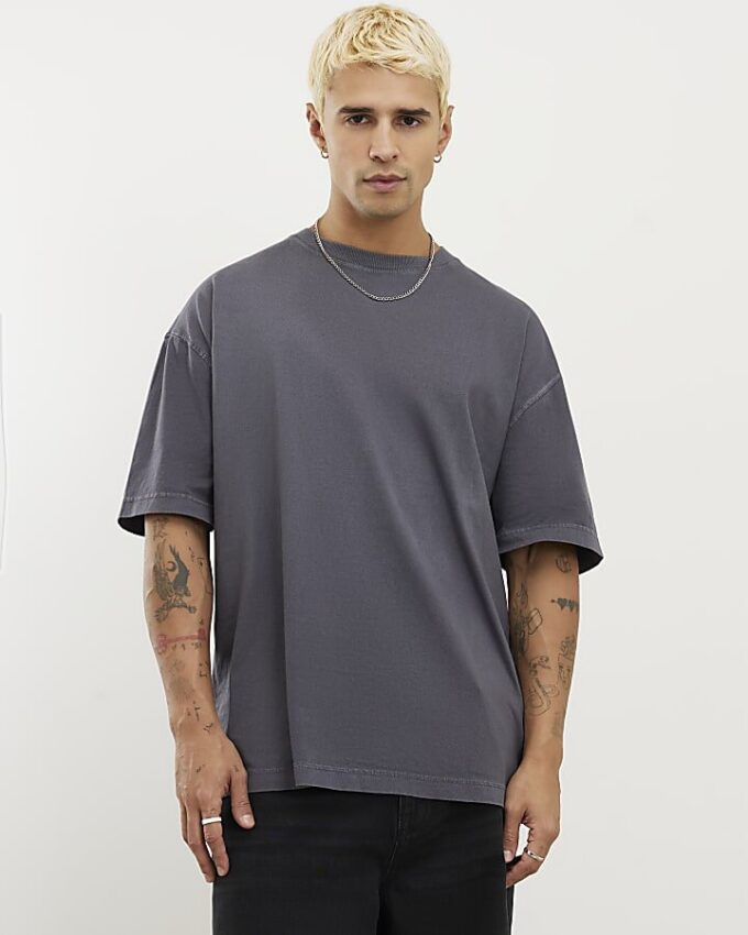 Svart oversized-passformad tvättad T-shirt