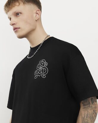 Svart oversized RI Back Crest T-shirt