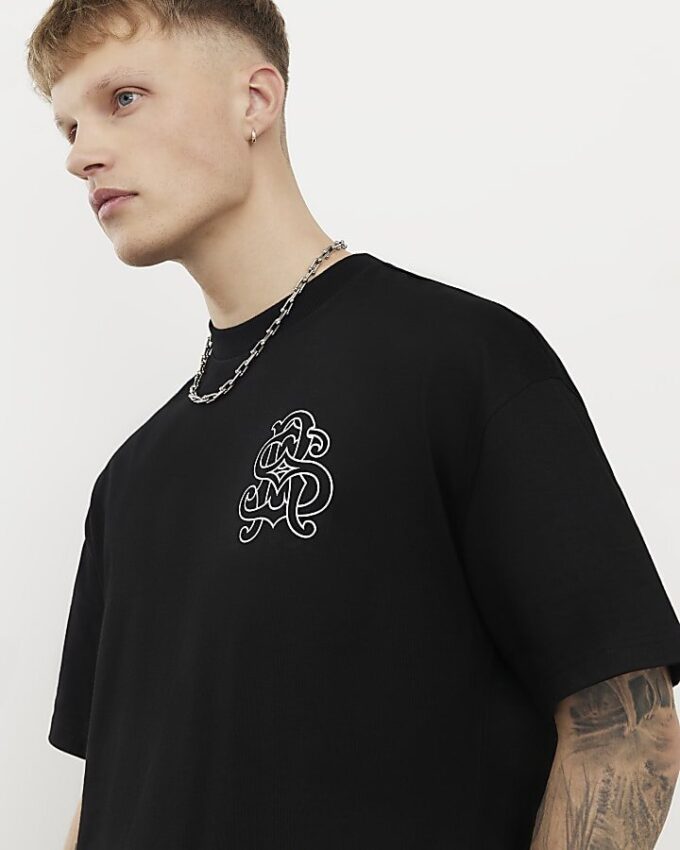 Svart oversized RI Back Crest T-shirt