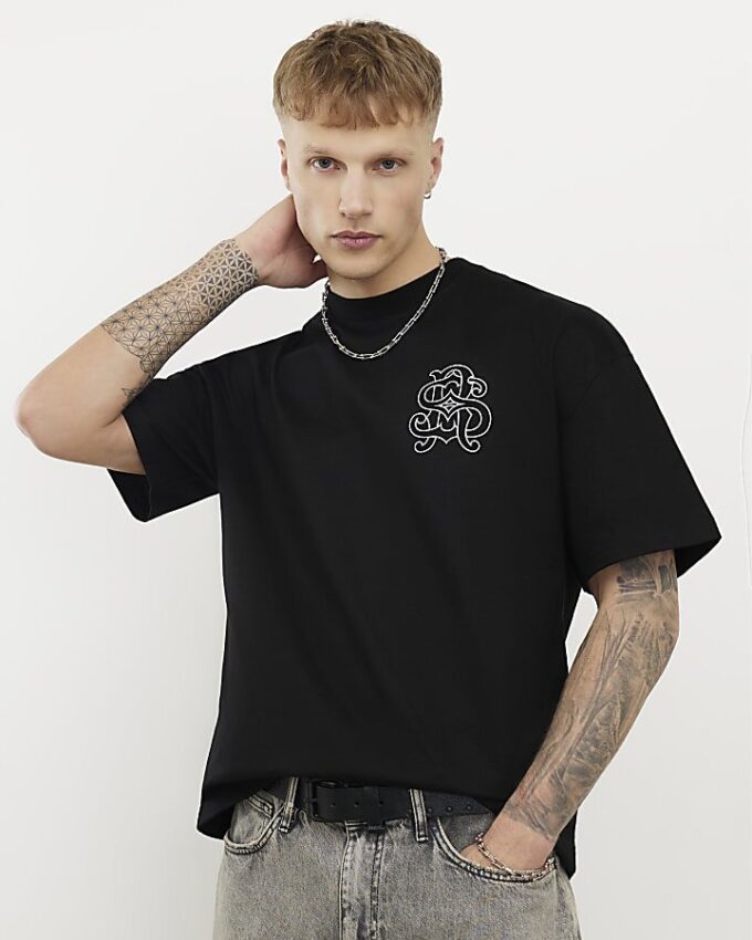Svart oversized RI Back Crest T-shirt