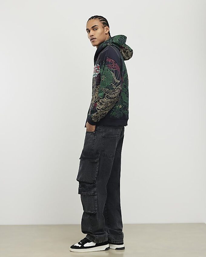 Svart oversized Serenity Dragon-hoodie