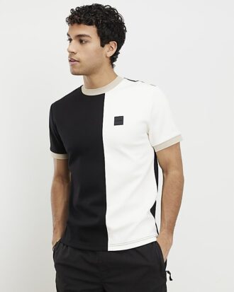 Svart Premium Slim Fit Blocked T-shirt