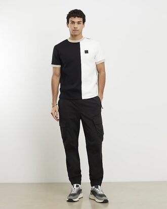 Svart Premium Slim Fit Blocked T-shirt