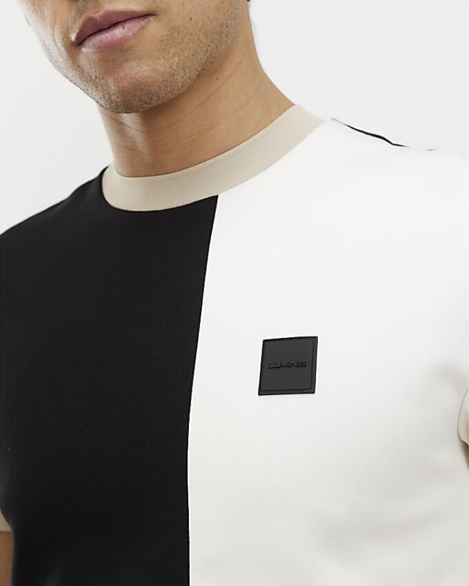 Svart Premium Slim Fit Blocked T-shirt