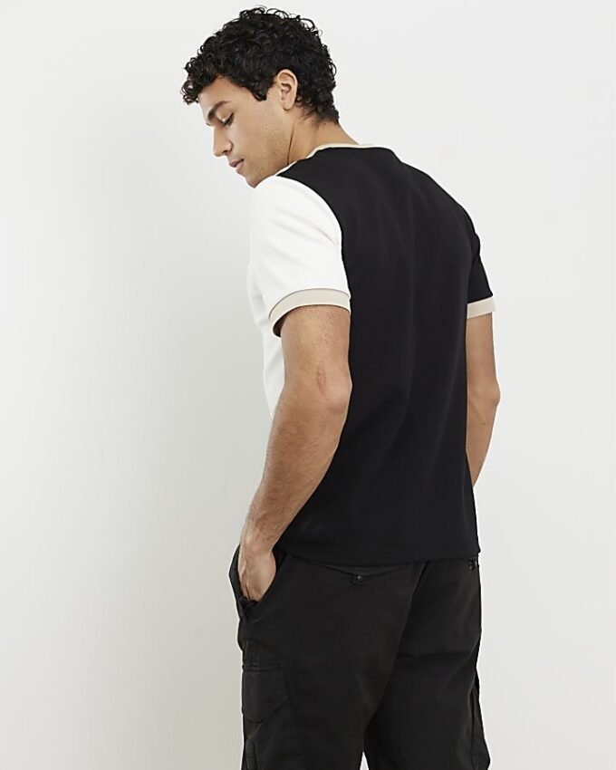 Svart Premium Slim Fit Blocked T-shirt
