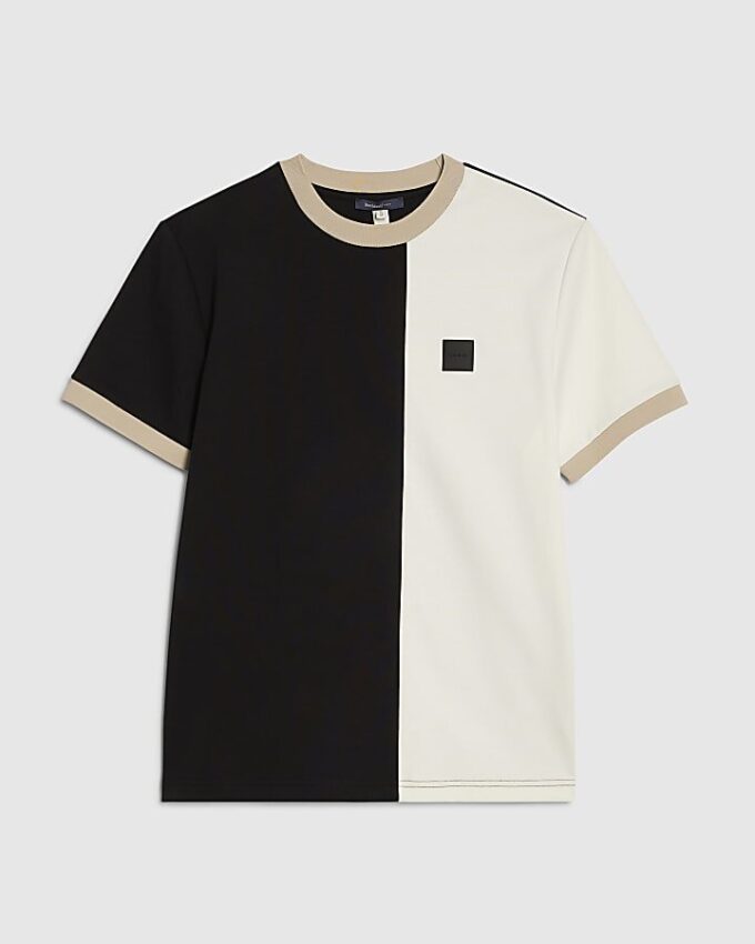 Svart Premium Slim Fit Blocked T-shirt