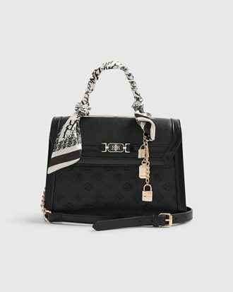Svart präglad charm-tote