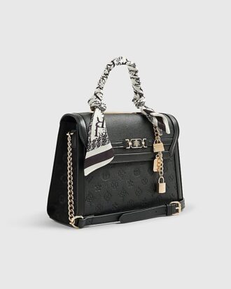 Svart präglad charm-tote