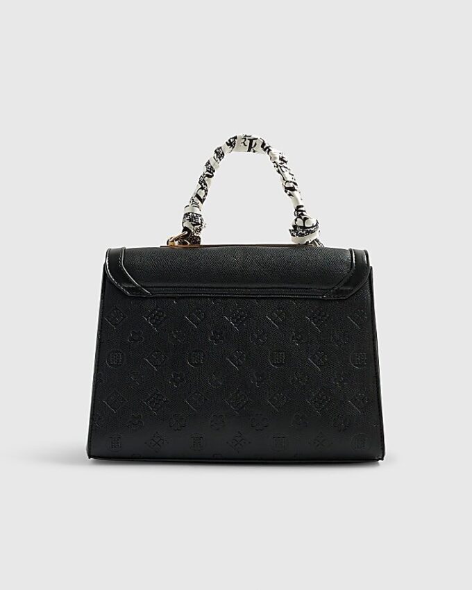 Svart präglad charm-tote
