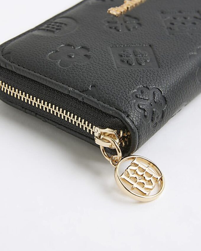 Svart präglad monogram-plånbok med dragkedja