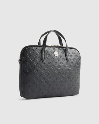 Svart präglad monogramtryckt laptopfodral
