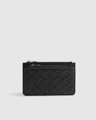 Svart präglad resplånbok med monogram