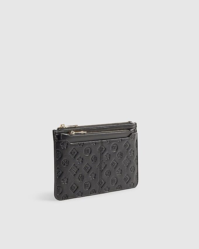 Svart präglad resplånbok med monogram