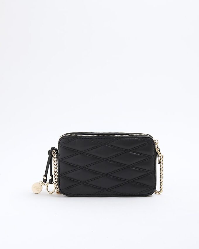 Svart quiltad crossbody-väska i konstläder