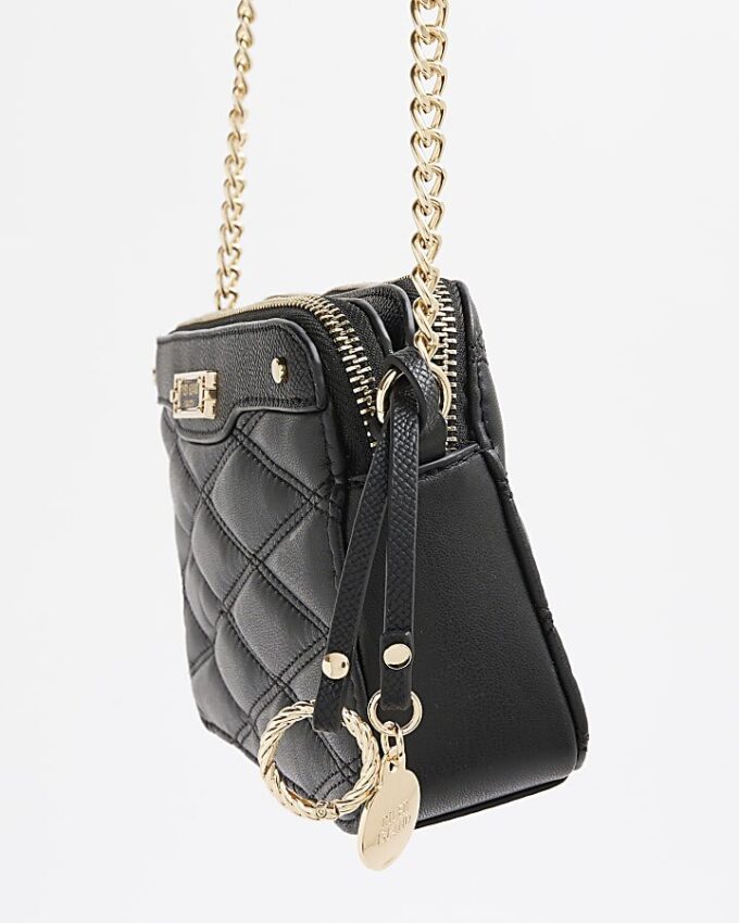 Svart quiltad crossbody-väska i konstläder