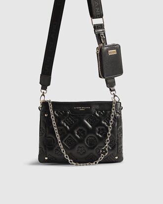 Svart quiltad crossbody-väska med monogram