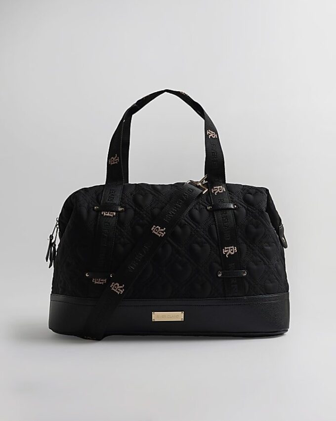 Svart quiltad Holdall-väska med hjärtmönster