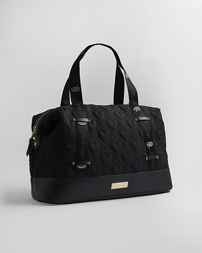 Svart quiltad Holdall-väska med hjärtmönster