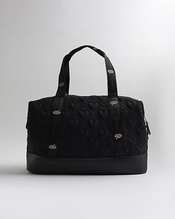 Svart quiltad Holdall-väska med hjärtmönster