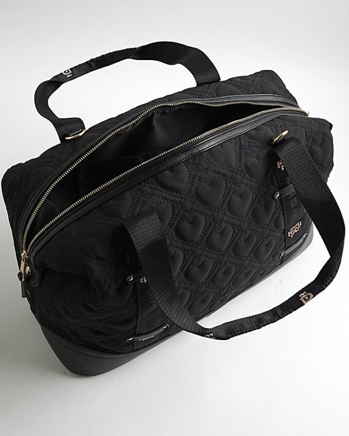 Svart quiltad Holdall-väska med hjärtmönster