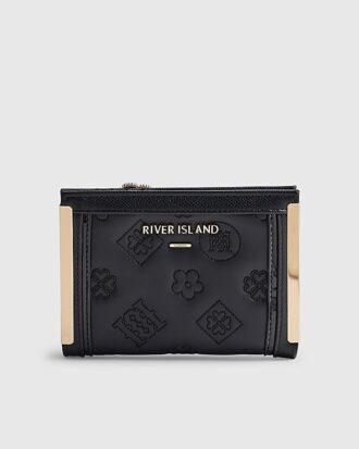 Svart quiltad plånbok med monogramtryck