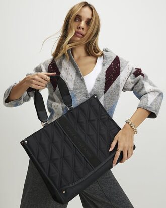 Svart quiltad shopperväska i nylon