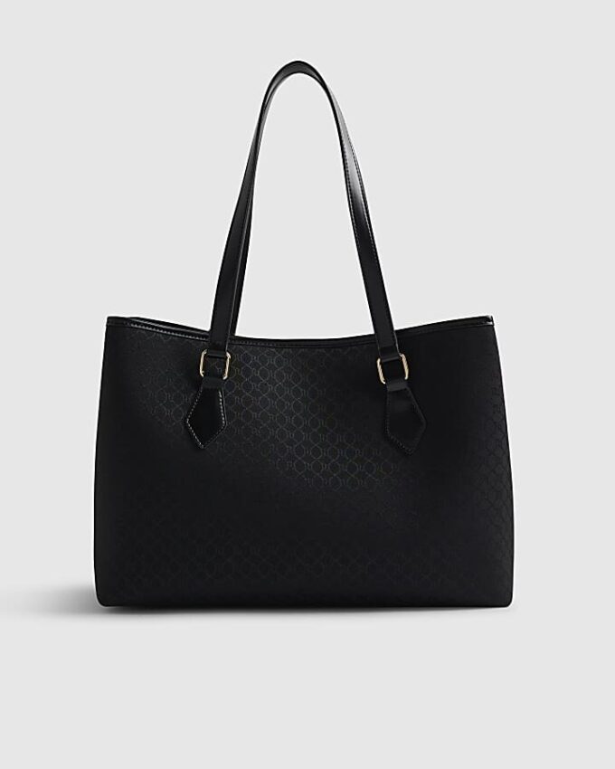 Svart randig monogram-shopperväska