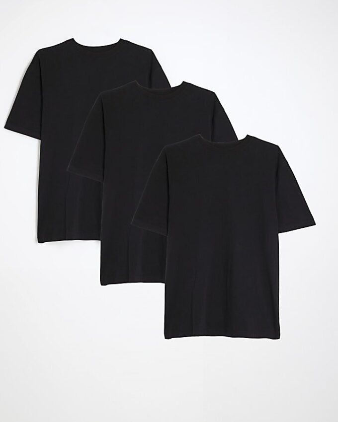 Svart Regular Fit kortärmad T-shirt 3-pack