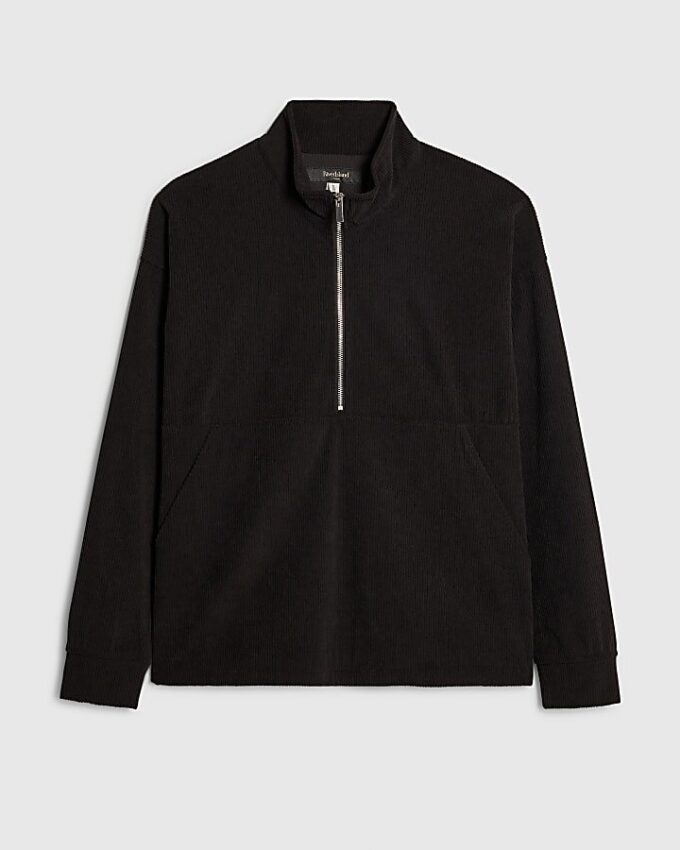 Svart regular fit-tröja i corduroy med trattkrage