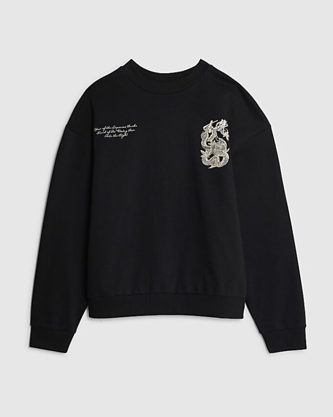 Svart regular fit-tröja med japanskt ormmönster